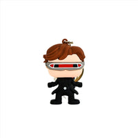 X-Men PVC keychain figure with brown hair and black suit, hanging keyring