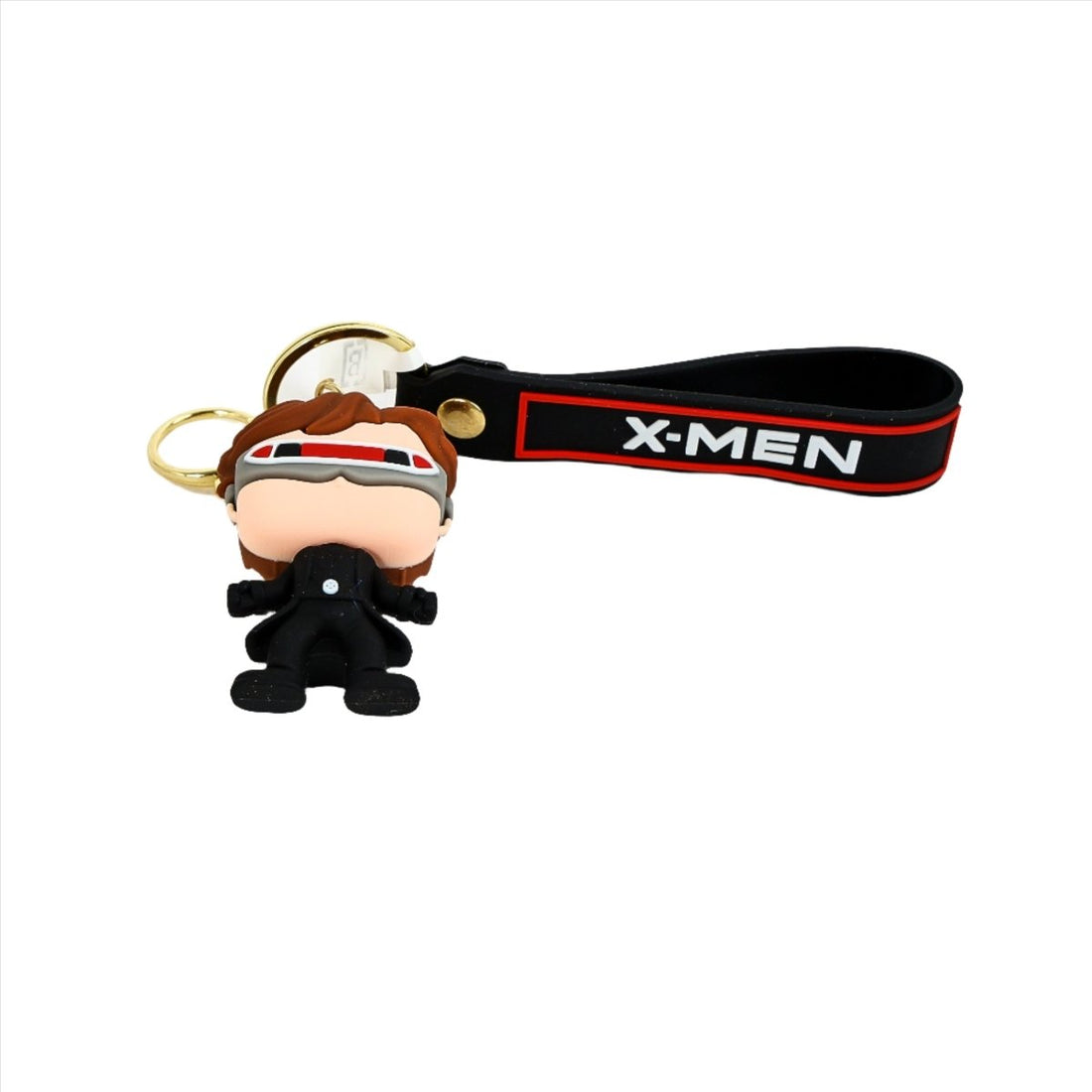X-Men PVC keychain figure with black outfit, paired with black X-MEN wrist strap