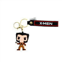 X-Men PVC keychain figure with black-and-brown outfit on black X-MEN strap