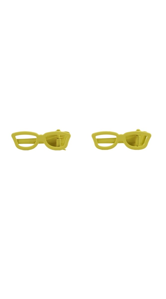 Yellow eyeglass-style hair clip, arched lens detail