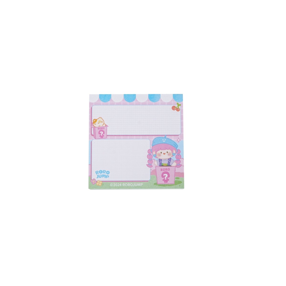Square post-it notes with pastel Baby Girl character design and lined blocks