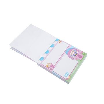 Mixed post-it notes set with pastel patterns and character artwork, assorted colors