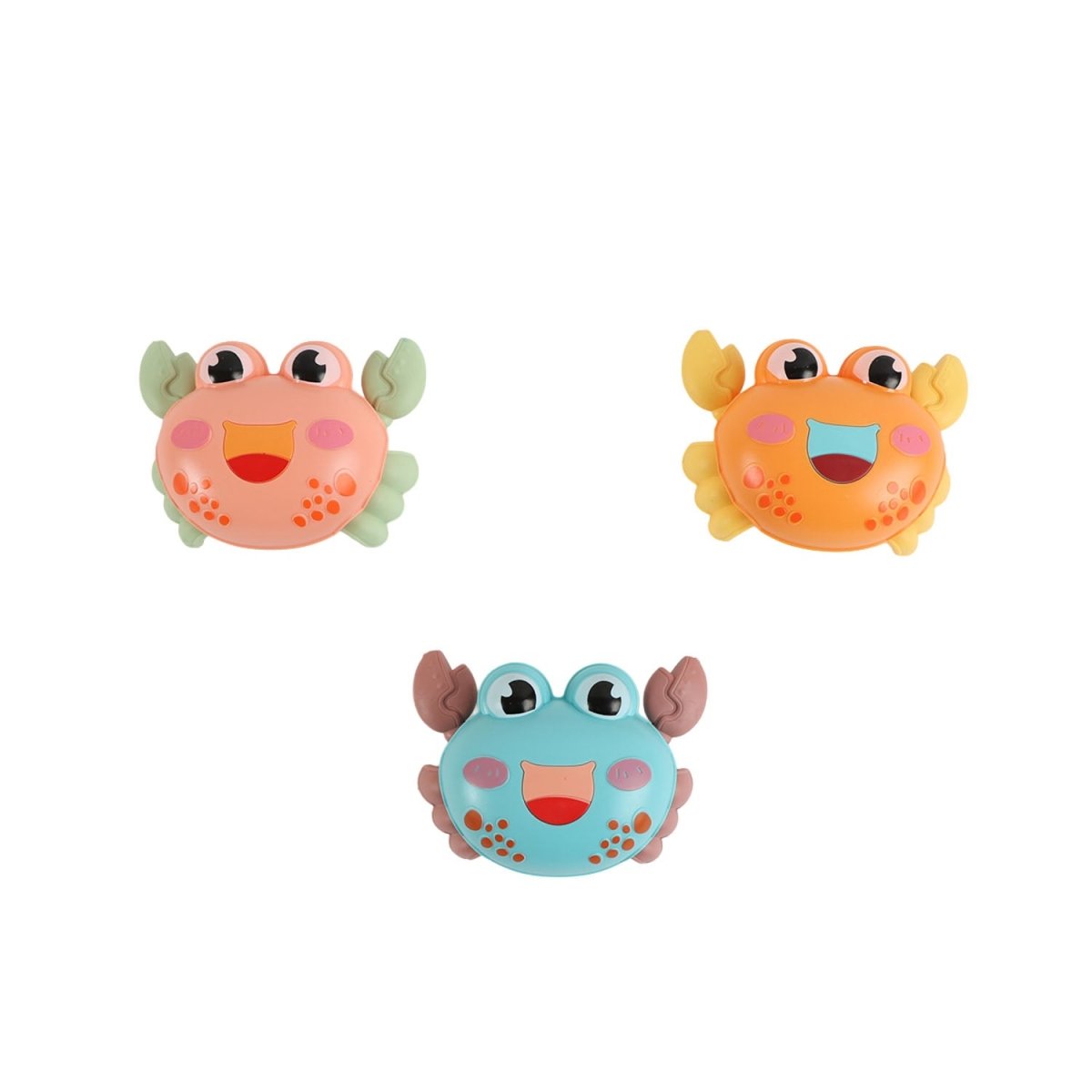 Educational crawling crab toy set, pink, orange, and blue faces