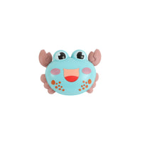 Educational crawling crab toy, aqua blue with brown ears and smiling face