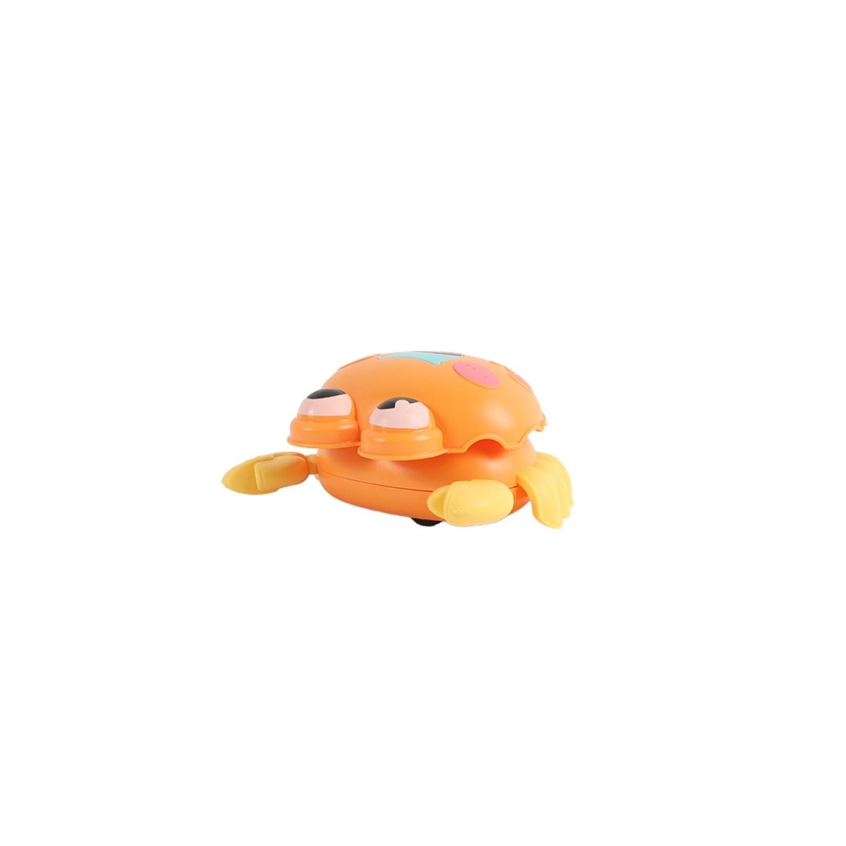 Educational crawling crab toy, orange with curved body and side view