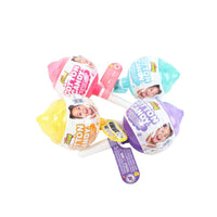 Stretchy cotton candy toys, pink, yellow, purple, and teal, with Oosh labels