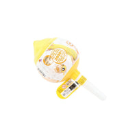 Stretchy cotton candy toy, yellow, side view with Oosh Cotton Candy branding