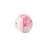 Snackles capsule toy ball with side label graphics, pink stripes and printed icons