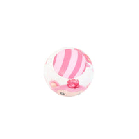 Snackles capsule toy ball with pink striped pattern and small bear face