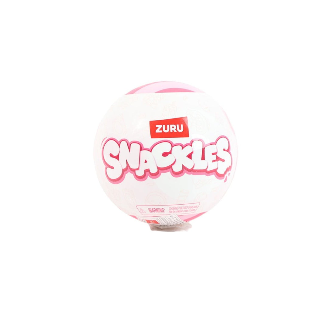 Snackles capsule toy ball with ZURU SNACKLES logo, pink and white